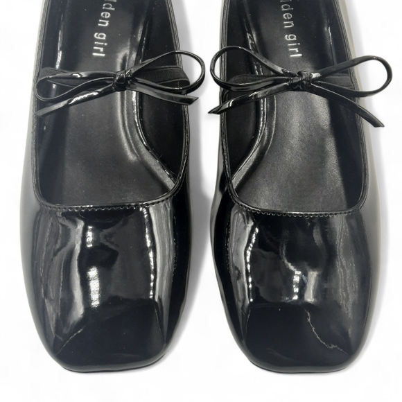 MADDEN Girl Mary Jane Flats Black Patent Square Toe Bow Ladylike Minimal 8.5 LNC - Picture 2 of 9